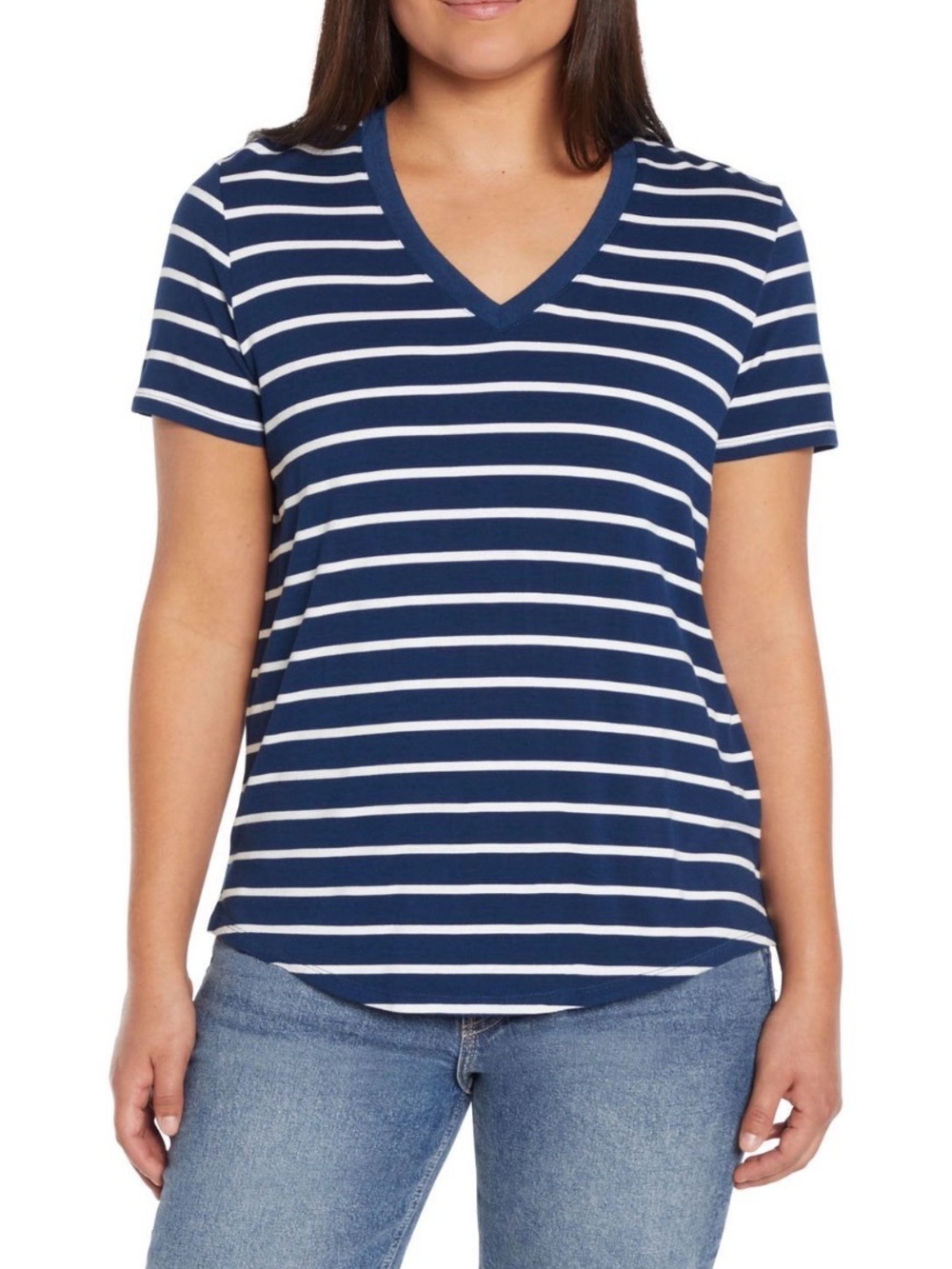 GAP Navy and White Striped V-Neck Short Sleeve Tee Size XXL NWT